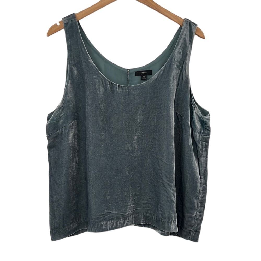 J Crew Tank Top Womens 16 Gray Teal Crushed Velvet Sleeveless Boxy Top
